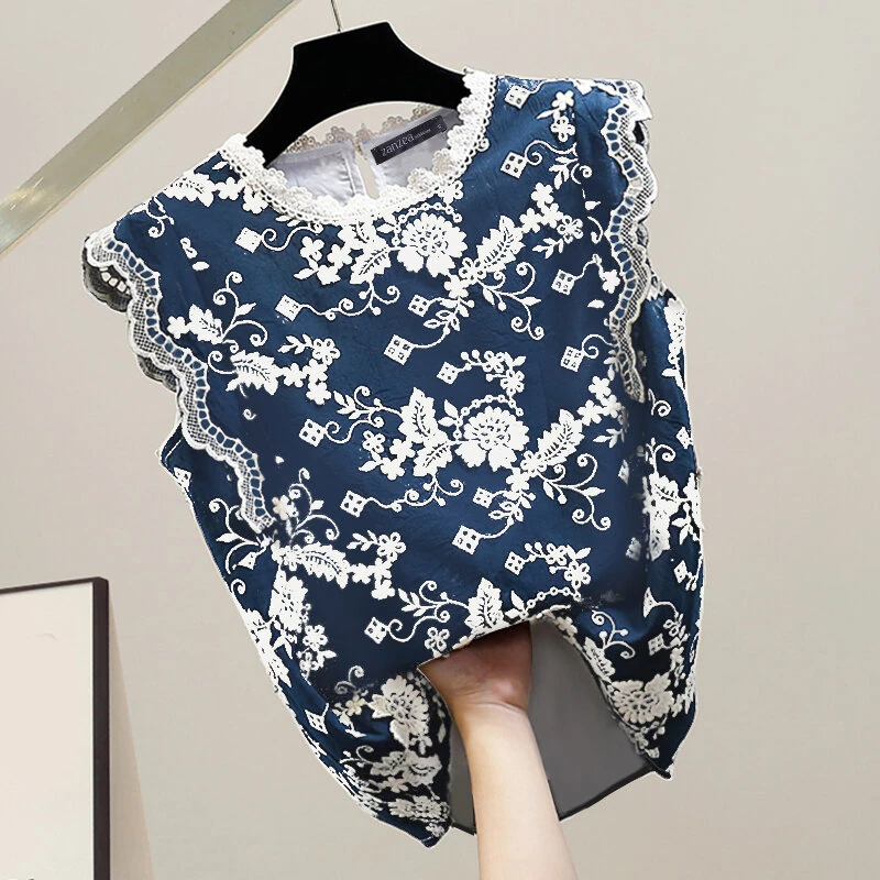 ZANZEA Women Patchwork Lace Print Loose Fit Tank Top Comftable Sleeveless Floral Vest Summer Daily Top for Women (image for) ZANZEA Women Patchwork Lace Print Loose Fit Tank Top Comftable Sleeveless Floral Vest Summer Daily Top for Women